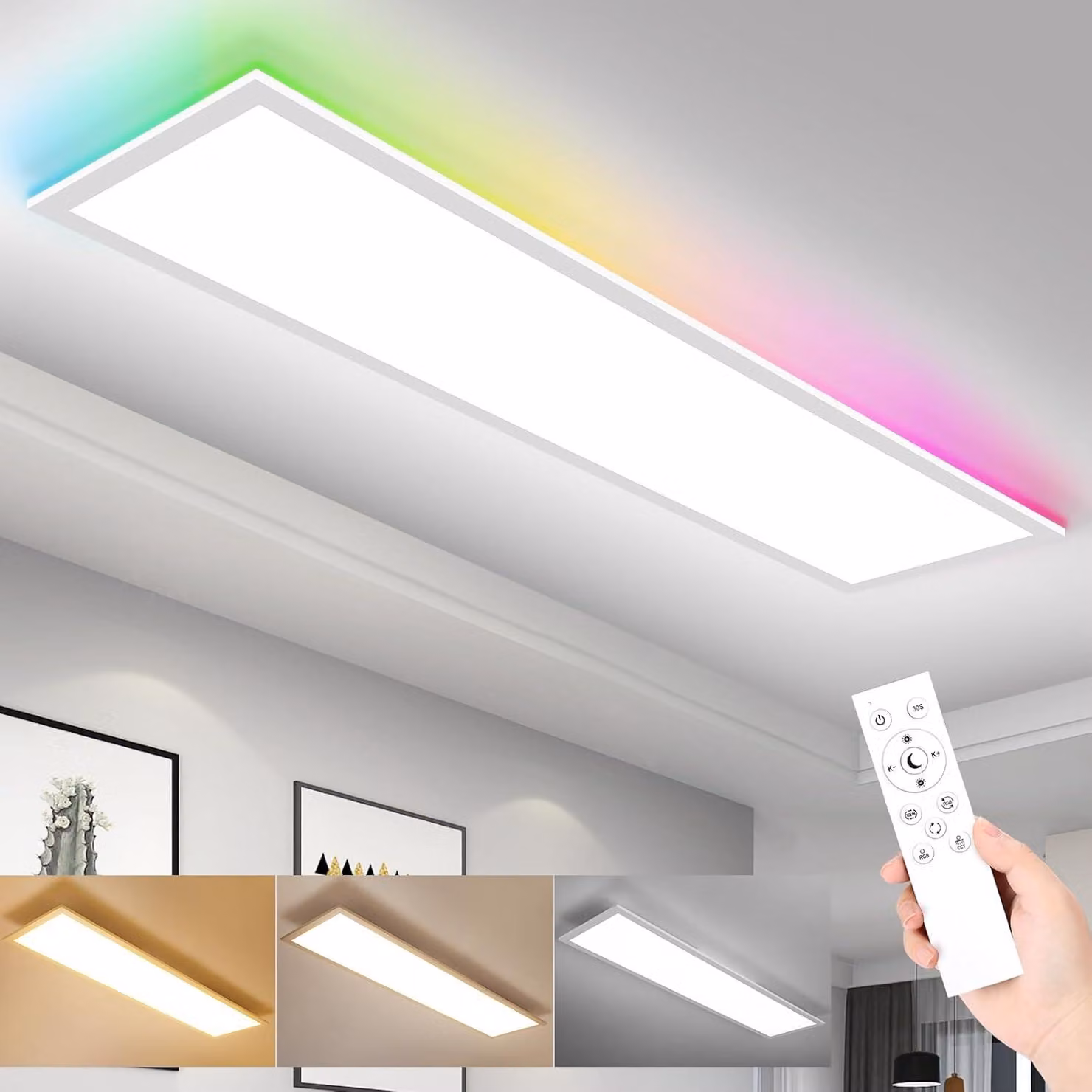 Plafoniera RGB dimmerabile - 30 Watt - 100x25 cm - Alluminio - Ideale per il soggiorno - Pannello LED
