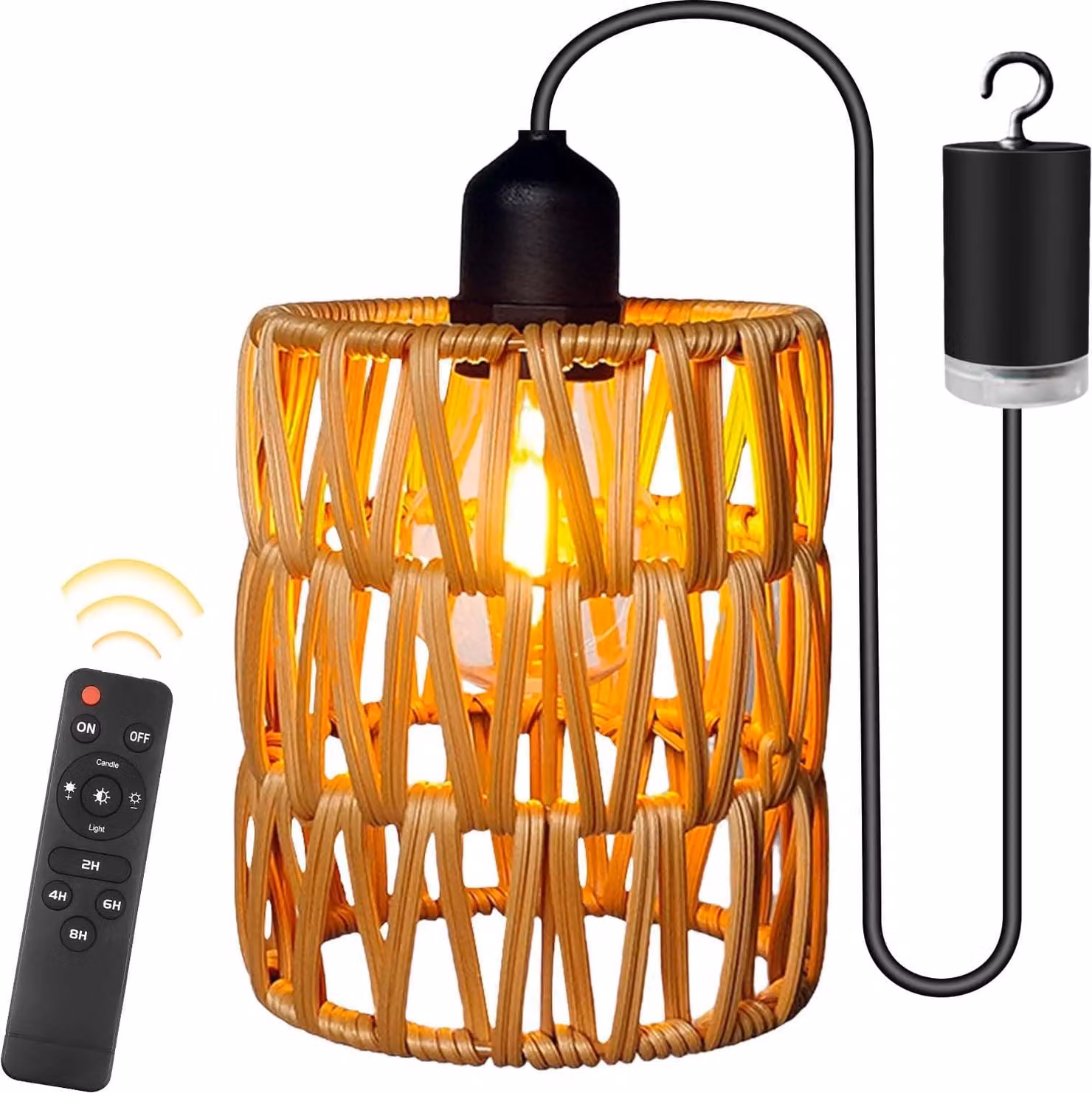 Lampada a sospensione in rattan con telecomando - Lampada portatile per interni ed esterni