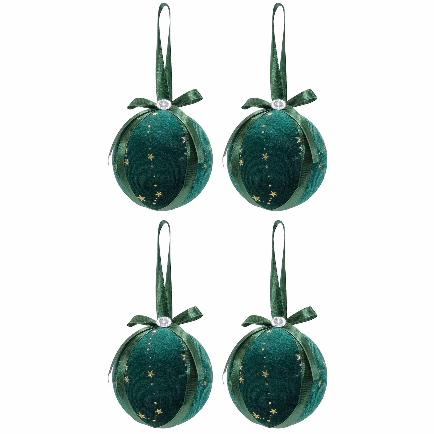 VESTIAMO CASA Set di 4 Palline di Natale in Tessuto Verde e Oro con Effetto Velluto, Diametro: 10 cm – 1