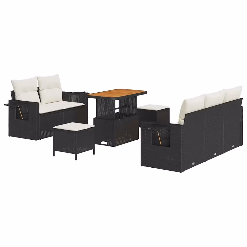 Set Divano da Giardino vidaXL 8 Pezzi L-Shape Nero con Cuscini e Tavolino da Caffè in Polyrattan e Acciaio – 2