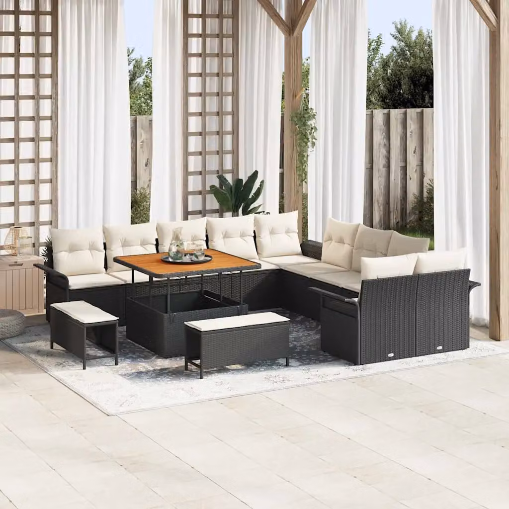 Set Divano da Giardino vidaXL 13 Pezzi Nero con Cuscini e Struttura in Metallo – 1