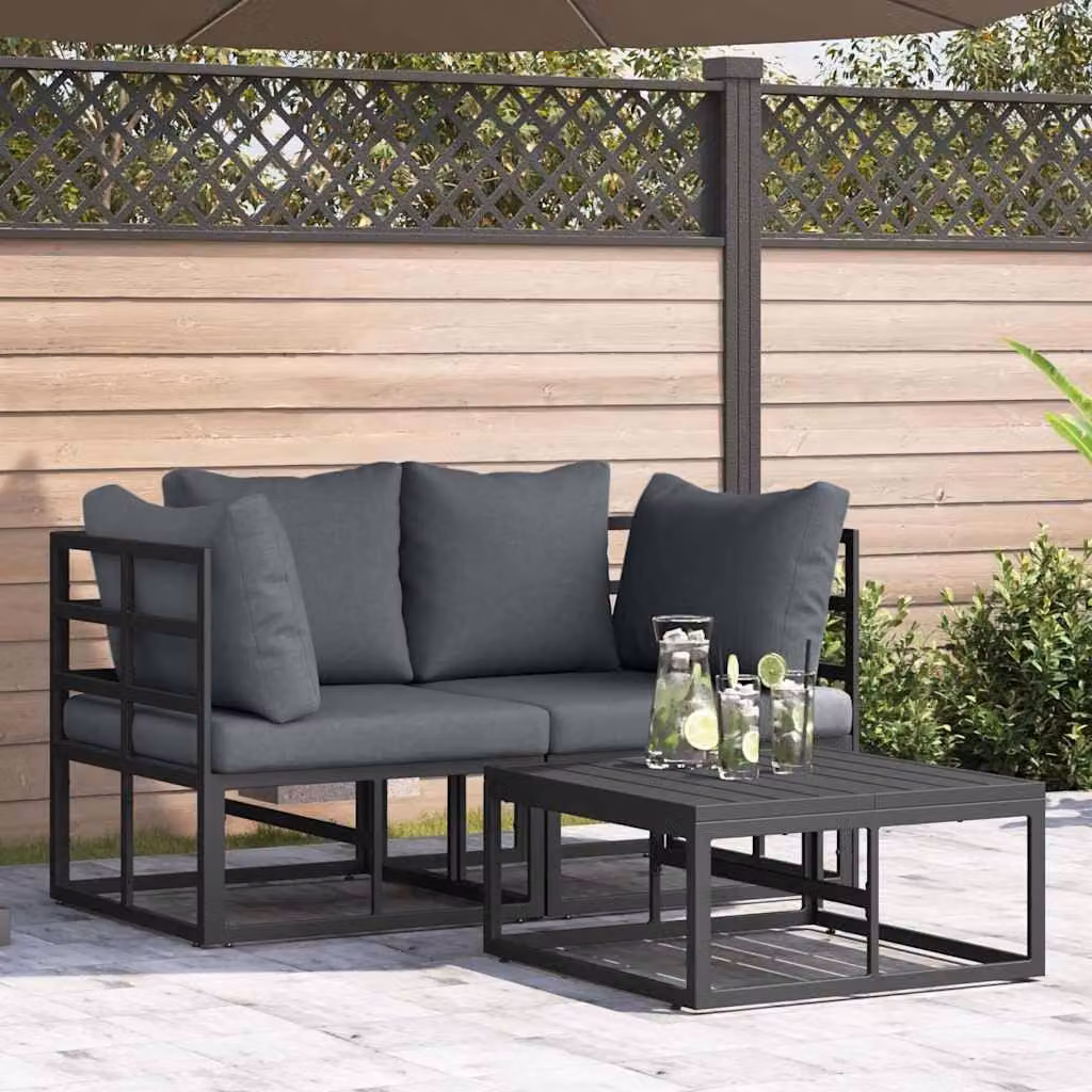 Set Divano da Giardino Moderno vidaXL a Forma a L con Tavolino e Cuscini in Metallo Antracite – 1