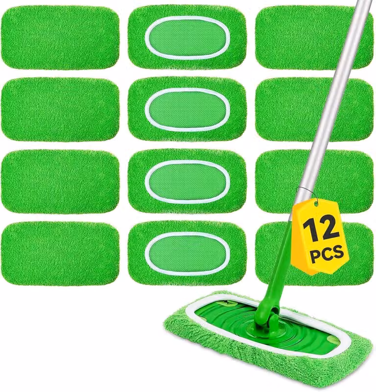 Set di 12 panni in microfibra per Swiffer, dimensioni 25,5x11,5 cm, lavabili