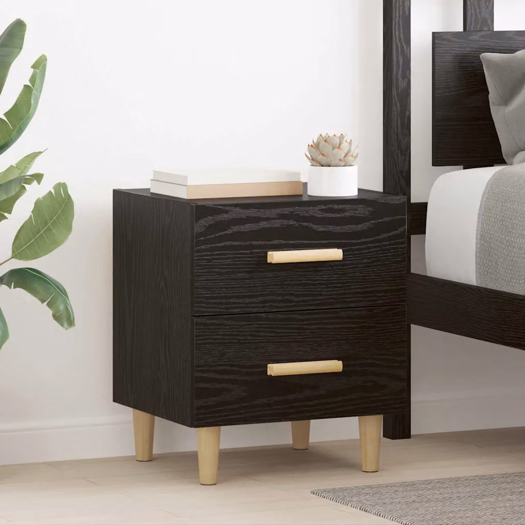 Set di 2 armadietti per letto vidaXL in stile moderno, colore Rovere Nero, L 40 cm x P 35 cm x H 47,5 cm