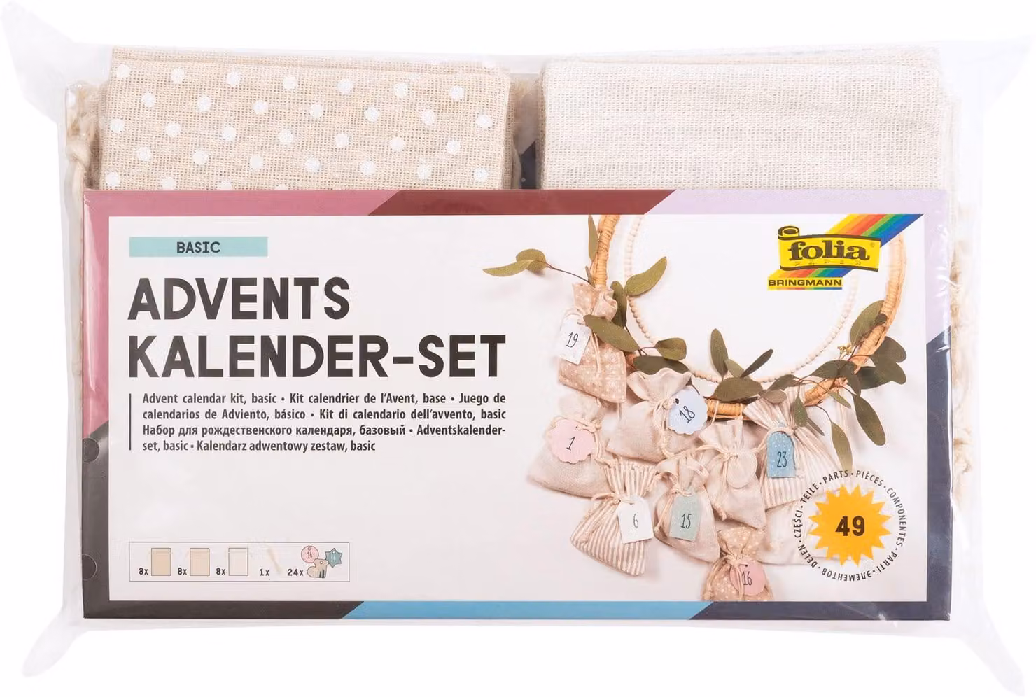 Set di calendario dell'Avvento, composto da 24 sacchetti in tessuto, dimensioni approssimative: 10 x 13 cm, colore naturale