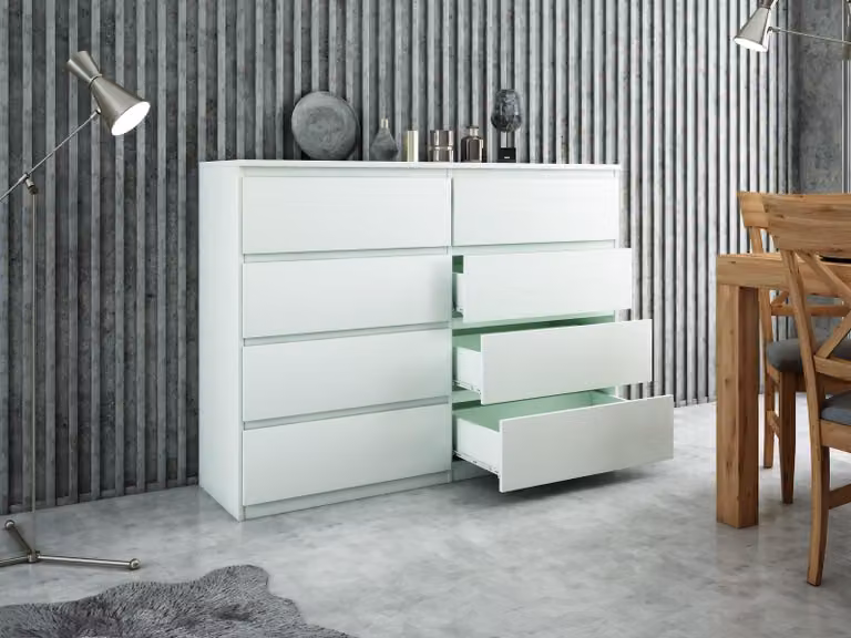 Comodino pratico da 120 cm con 6 cassetti e ampio spazio di archiviazione
