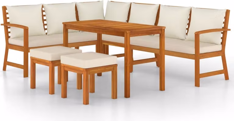 Set da Pranzo Giardino 7pz con Cuscini Legno Massello di Acacia