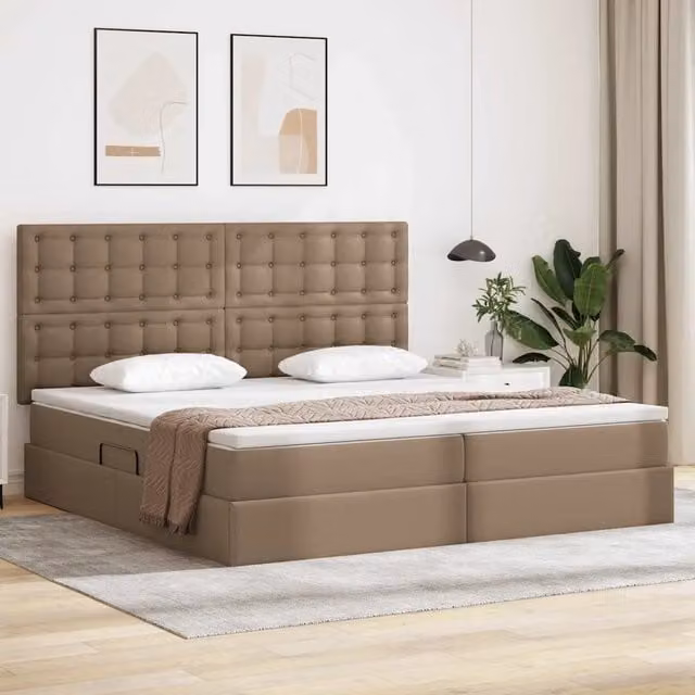 Letto con contenitore e illuminazione LED vidaXL, colore beige, L/P/H: 200 x 200 x 128 cm