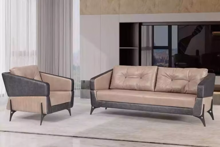 Luxus Sofagarnitur Sofa Beige Arbeitszimmer Sessel Dreisitzer Sitzer 3+1