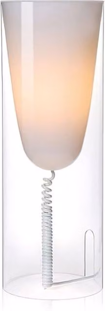 Lampada da tavolo Kartell Toobe in plastica trasparente e bianca con luce LED bianco caldo