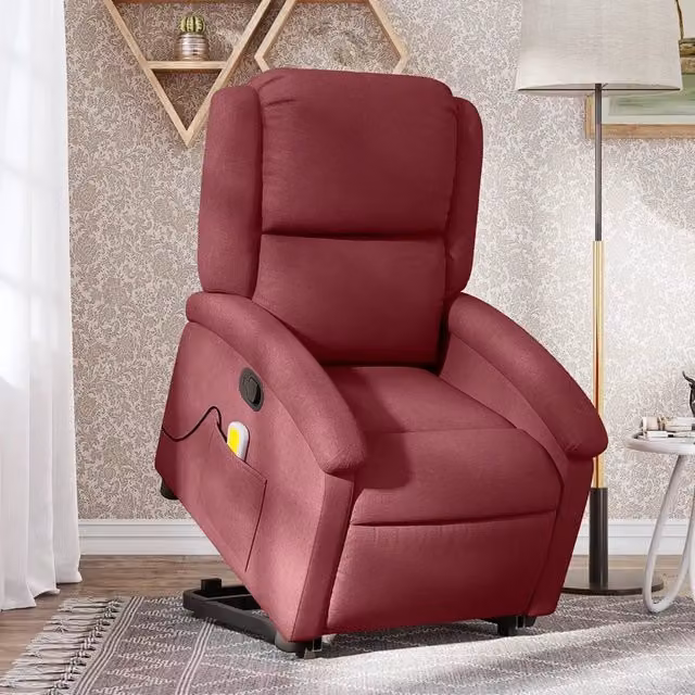 Poltrona Alzapersona Reclinabile con Massaggio vidaXL, Colore Rosso, con Braccioli e Supporto Elettrico per Senior