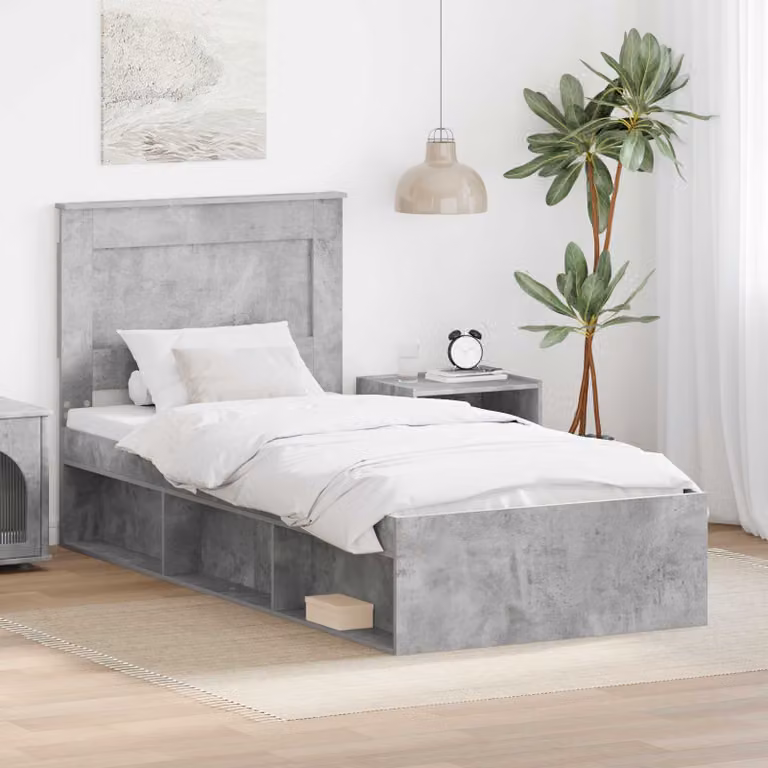 Struttura del letto moderna vidaXL in pino massello con doghe fisse, colore grigio, L 190 x L 80 cm