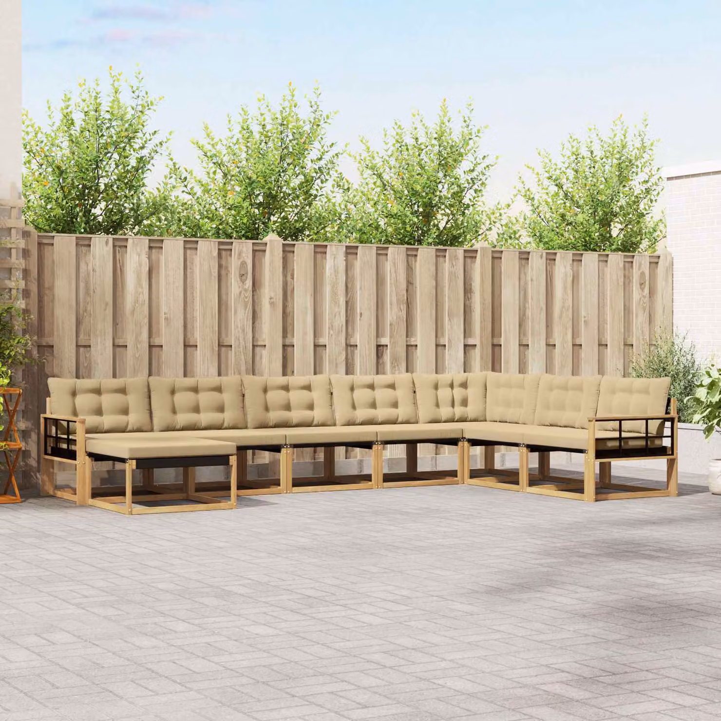 Set di divani da esterno vidaXL 8 pezzi in legno di acacia con cuscini bianchi e beige