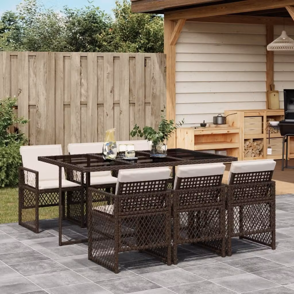 Maison Exclusive - Set da Pranzo da Giardino 7pz con Cuscini in Polyrattan Marrone