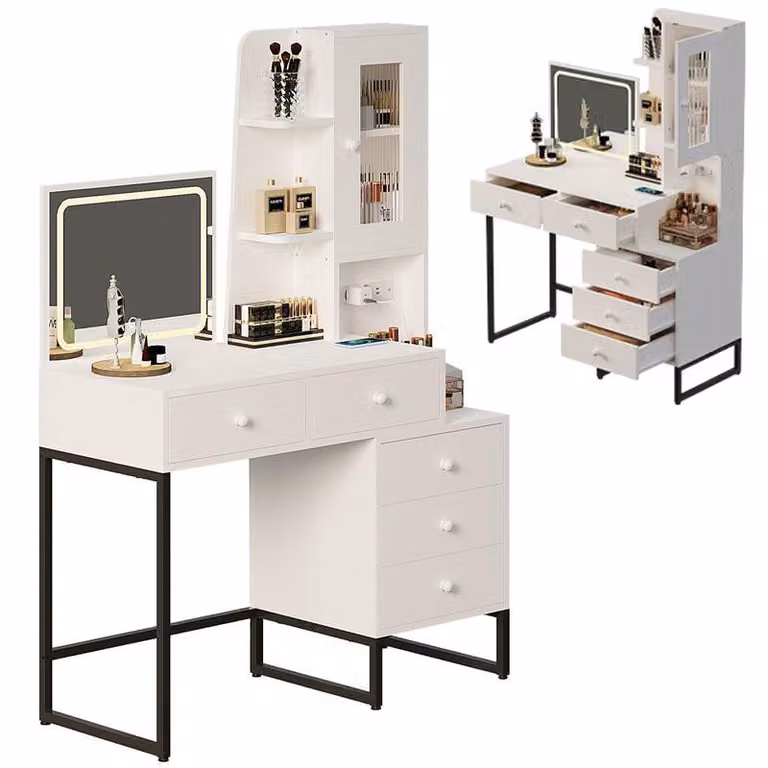 Tavolino da trucco e per il make-up con specchio a LED in stile glamour, moderno, stile loft