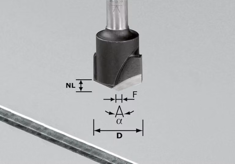 Fresa per scanalature a V Festool con gambo in carburo da 8 mm, HW S8 D18-135° (alluminio) | 491443