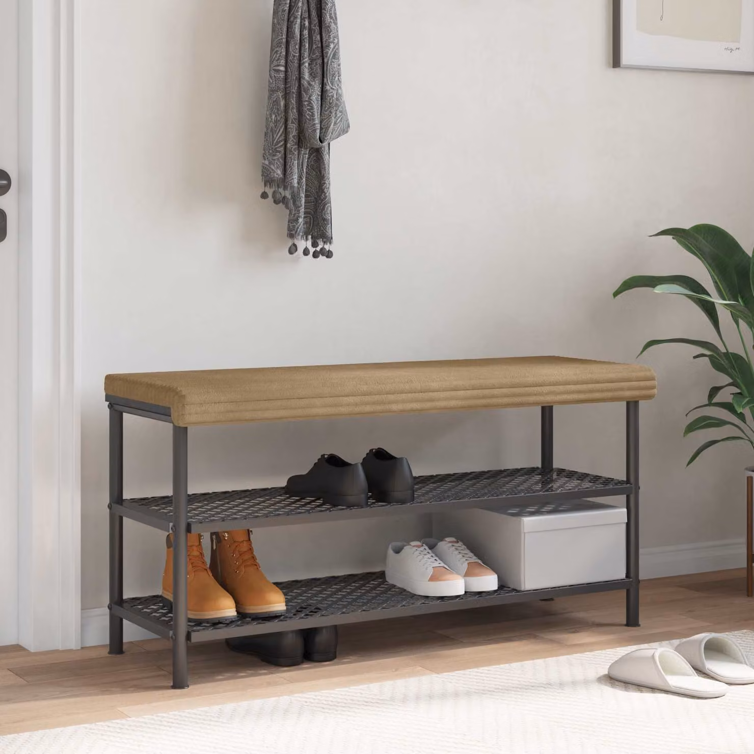 Cuscino per panchina vidaXL in corduroy morbido beige e grigio, L/P/H: 110 x 35 x 3,5 cm