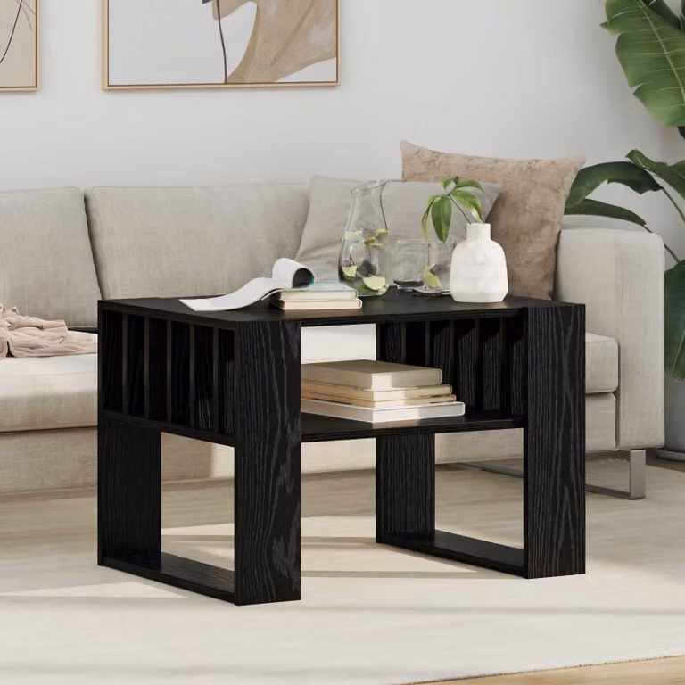 vidaXL Tavolino da salotto moderno in legno e MDF, colore nero e rovere, L 66 x P 49,5 x H 45 cm
