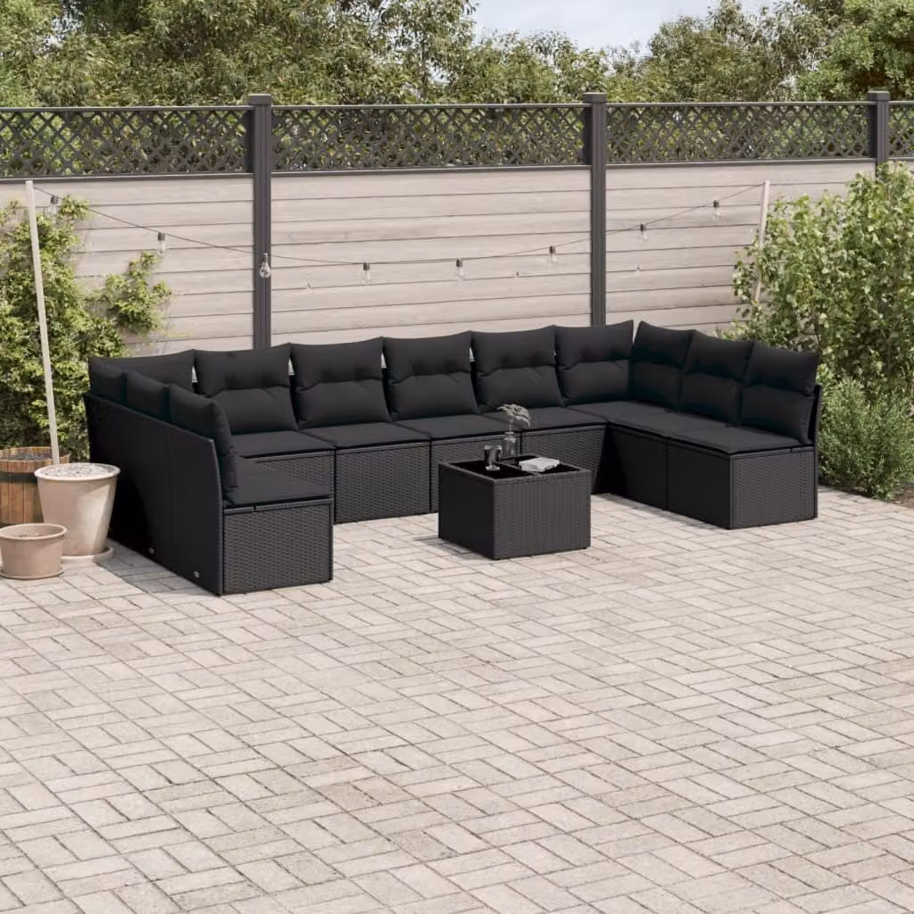 Maison Exclusive - Set da giardino 11 pezzi con cuscini in poly rattan nero