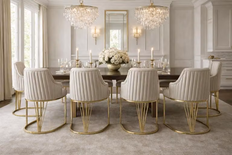 Eleganti sedie da pranzo con dettagli dorati e un design lussuoso