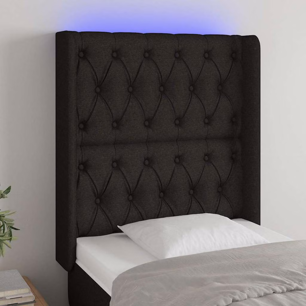 Testiera per letto vidaXL in tessuto nero con illuminazione LED integrata e porta di ricarica USB, L/P/H: 83 x 16 x 118/128 cm