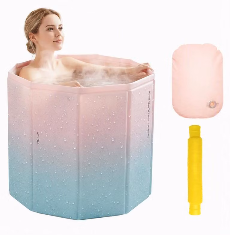 Vasca da bagno pieghevole, verde e rosa - Vasca indipendente rettangolare - Cloruro di polivinile
