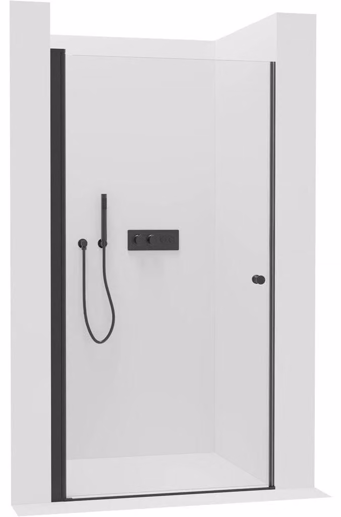 CERANO - Porta a battente per doccia Antelo L/P - 6 mm - nero opaco, vetro trasparente - 110x190 cm