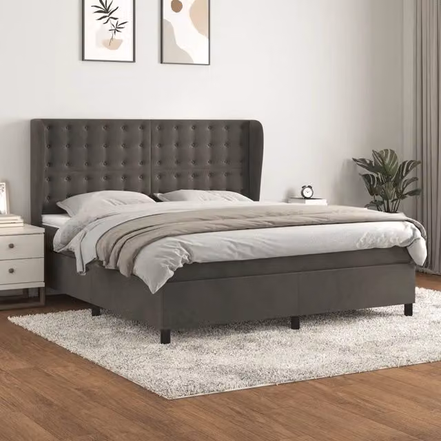 Letto Ibrido vidaXL con Struttura in Legno di Larice e Rivestimento in Velluto Grigio e Bianco L/P/H: 160 x 203 x 128 cm – 1