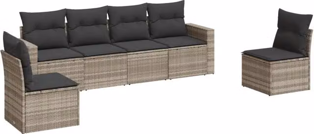Set Divano da Giardino 6pz | Set Salotto da Giardino con Cuscini Grigio Chiaro Polyrattan