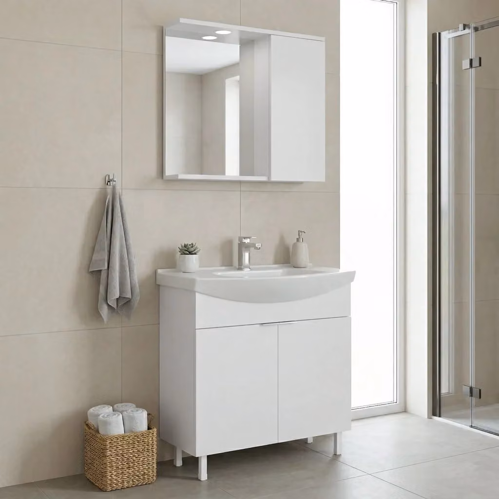 Set mobile lavabo con specchio Purus 80 di HANAH HOME, bianco, L: 80 cm, P: 50 cm, H: 83 cm – 2