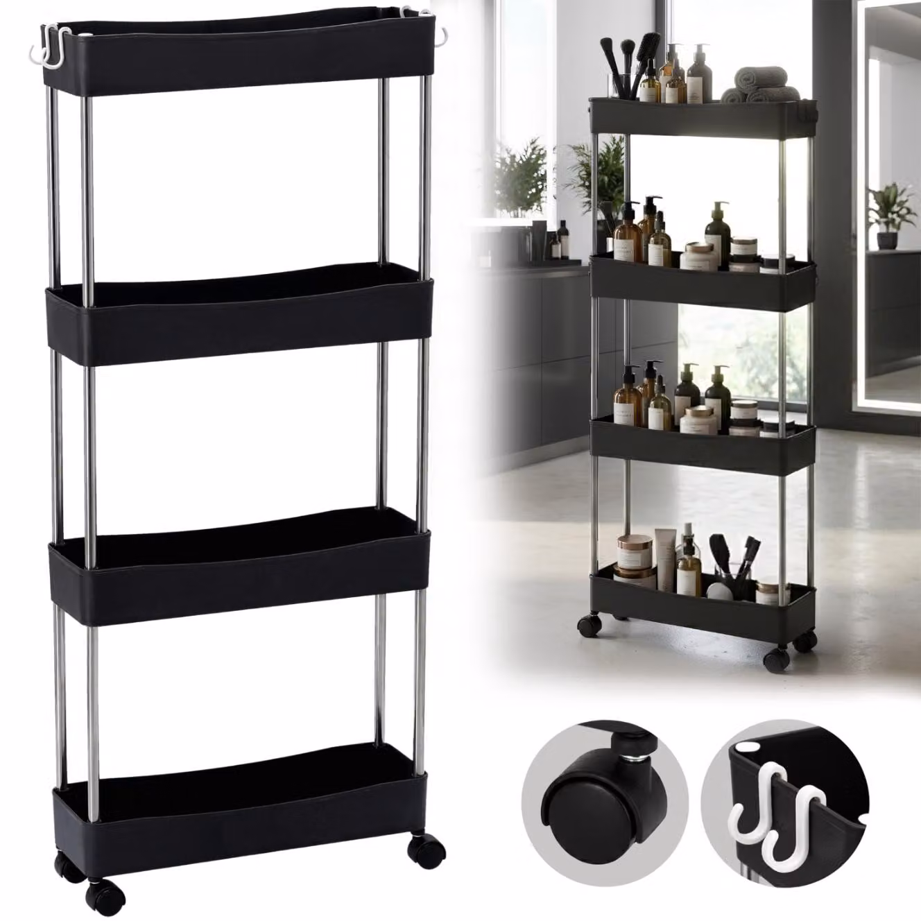Carrello per estetista per parrucchieri per il salone HL-8713 carrello universale con rotelle tavolino nero