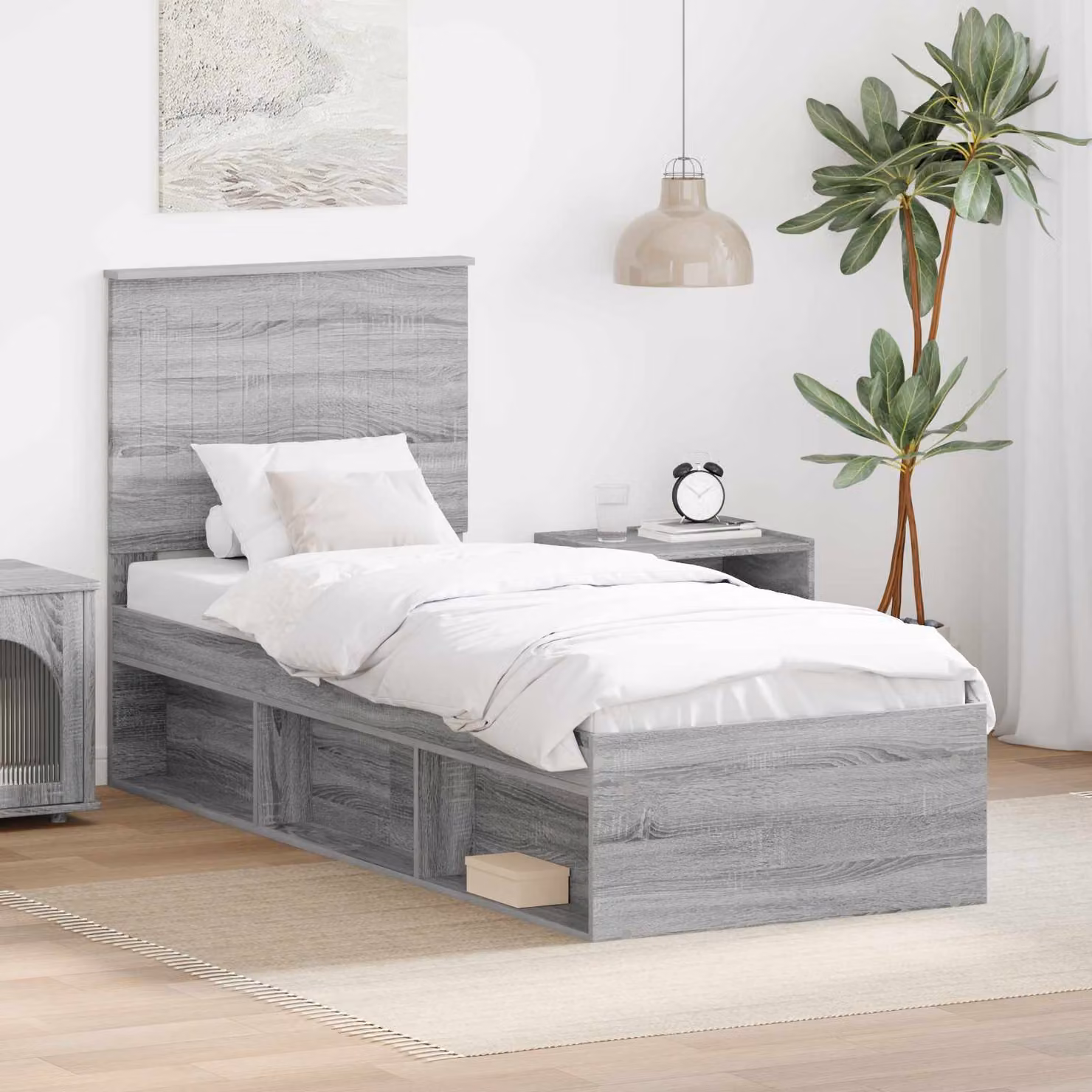 Struttura del letto vidaXL in pino massello con doghe in legno, colore grigio, 80 x 190 cm
