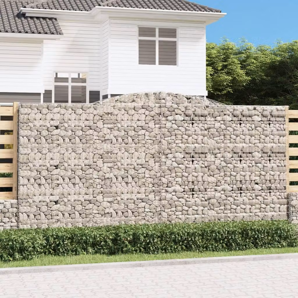 Set di 3 Cesti Gabbioni ad Arco vidaXL in Acciaio Zincato Grigio L: 400 cm, P: 50 cm, H: 200-220 cm