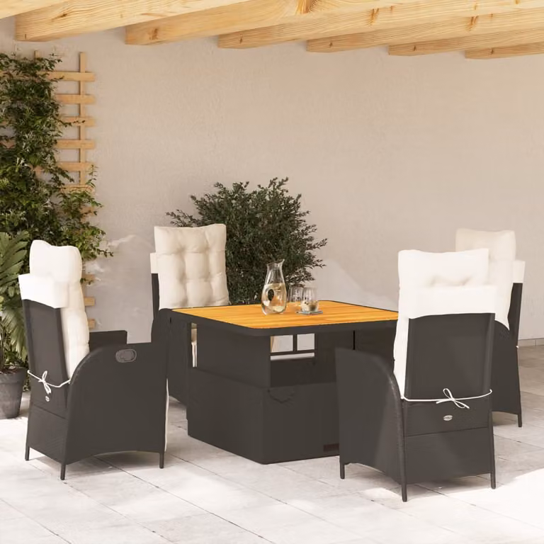 Maison Exclusive - Set da Pranzo da Giardino 5 pz Nero con Cuscini in Polyrattan