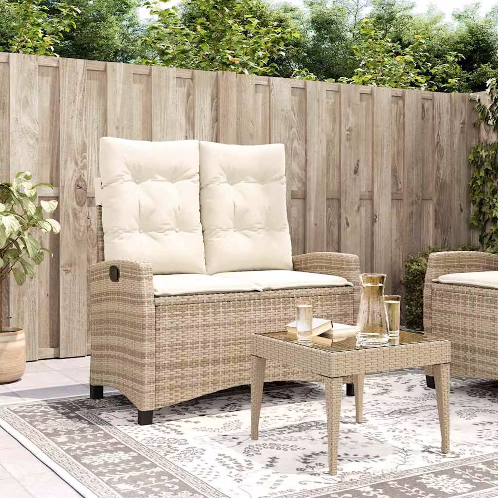 Panca da giardino reclinabile vidaXL in rattan e metallo con cuscini beige e braccioli