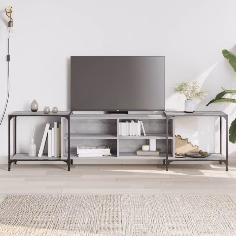 vidaXL Mobile Porta TV in stile industriale, Grigio Sonoma, L/P/H: 203 x 37 x 50 cm