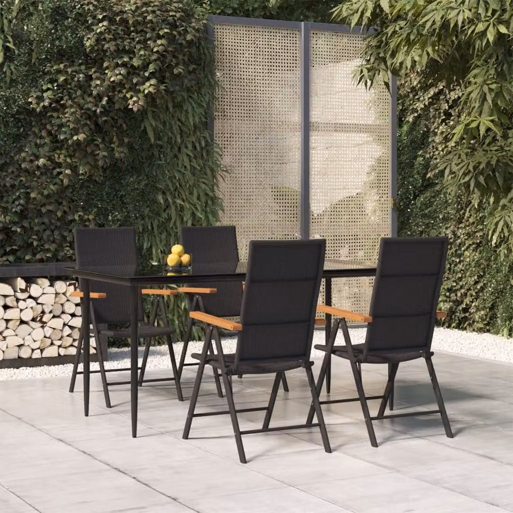Set da Pranzo da Giardino vidaXL in Polyrattan con Piano in Vetro, 5 Pezzi, Nero e Marrone