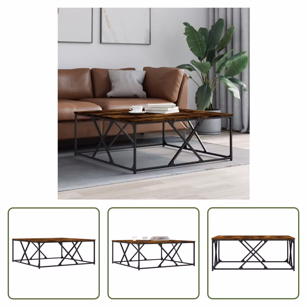 The Living Store tavolino in rovere fumé 100x100x40 cm materiale a base di legno