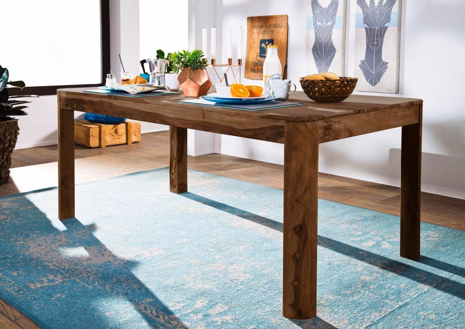 MASSIVMOEBEL24 | tavolo da pranzo in legno di Sheesham / Acacia 120x60x76 smoked cherry tinto TORONTO #156