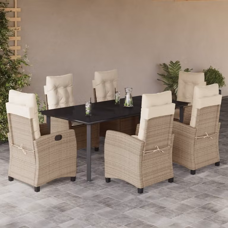 Maison Exclusive - Set da Pranzo da Giardino 7 pz con Cuscini Beige in Polyrattan