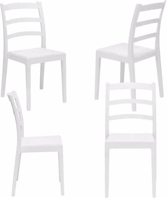 Set 4 sedie in polipropilene REA, MADE IN ITALY, impilabile, resistente ai raggi UV, design classico, ideale per sala da pranzo, cucina, sala d’attesa, bar, ristoranti o giardino, colore Bianco
