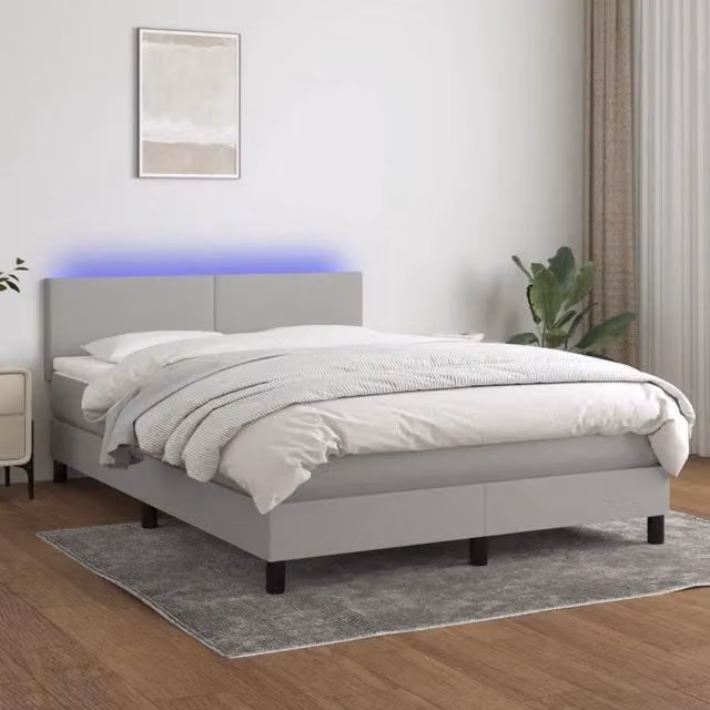 Letto Ibrido con Materasso e Illuminazione LED vidaXL, Grigio e Bianco, L/P: 140 x 190 cm