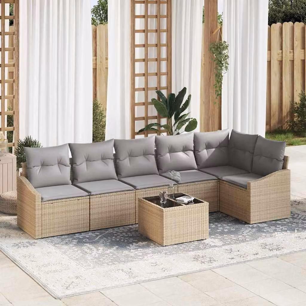 Maison Exclusive - Set da giardino composto da 7 pezzi. Divano e poltrone in rattan sintetico, color beige e grigio chiaro