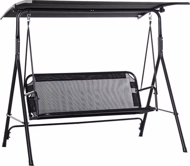 Dondolo 3 Posti da Giardino 172x110x155 cm in Metallo e Textilene Nero
