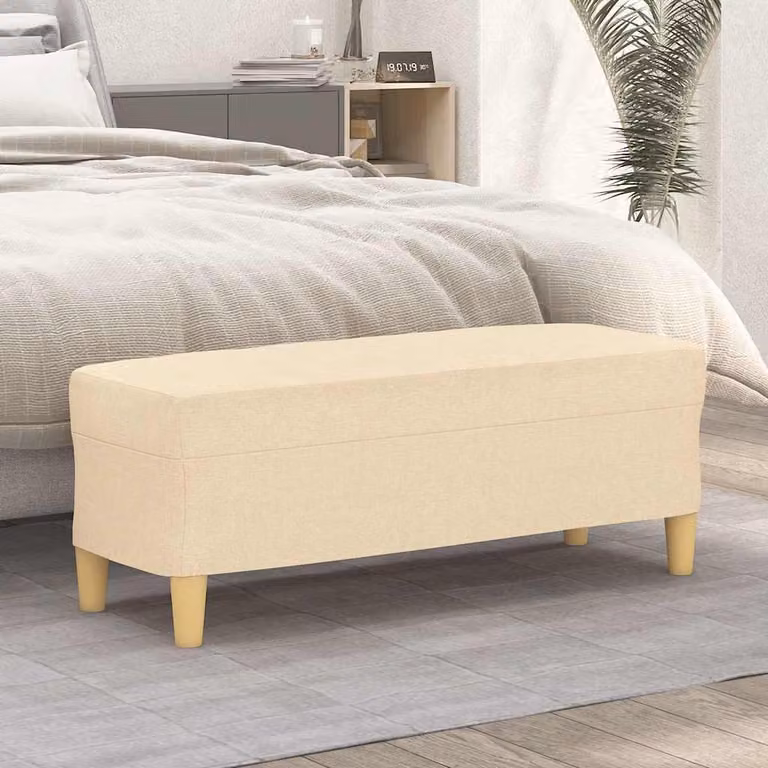 Panca moderna vidaXL in tessuto beige con struttura in legno L 100 x P 35 x H 41 cm