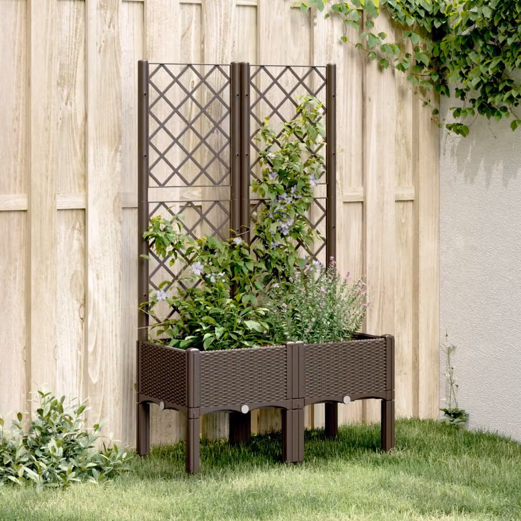 Fioriera da giardino con traliccio vidaXL marrone in plastica L: 80 cm, P: 40 cm, H: 142 cm