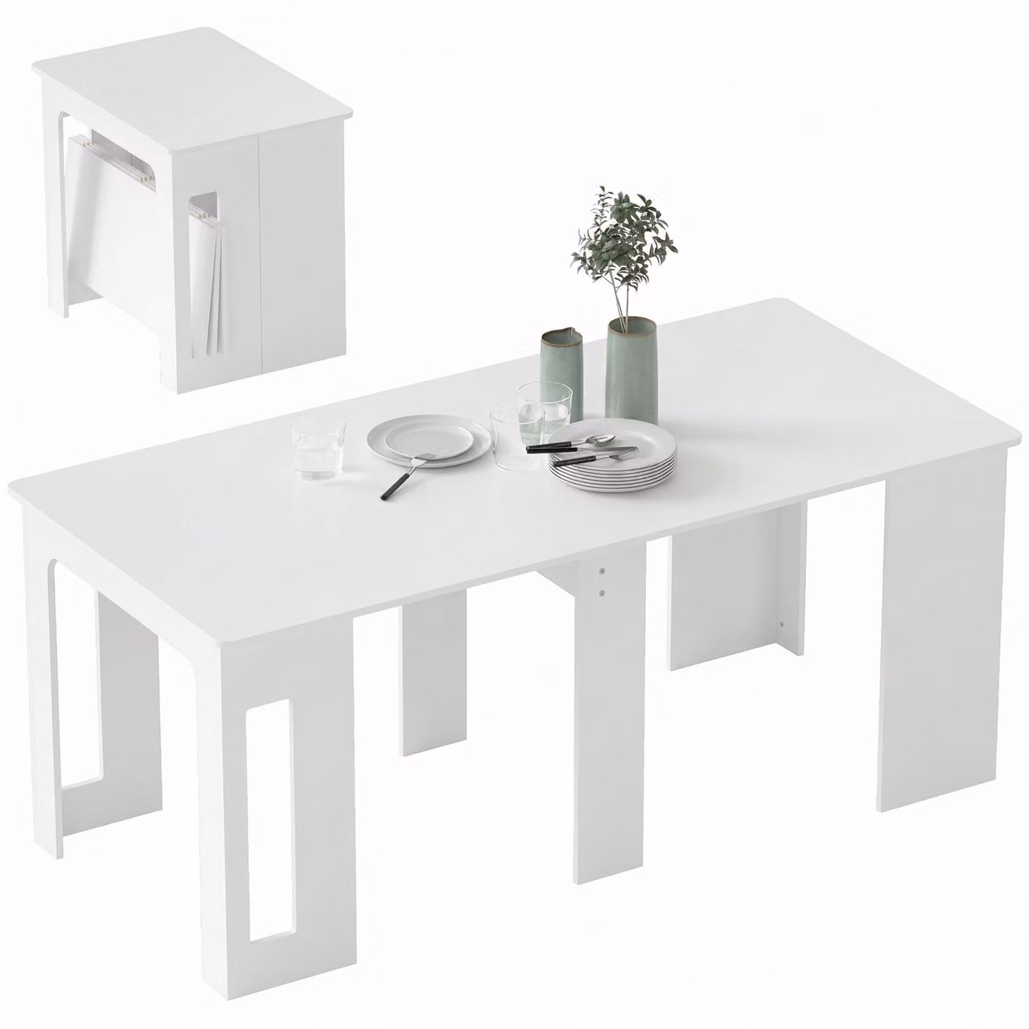 Tavolo da pranzo, tavolo pieghevole, tavolo da cucina allungabile, tavolo da sala da pranzo, pannelli di particelle, 60-180 x 85 x 75 cm, bianco
