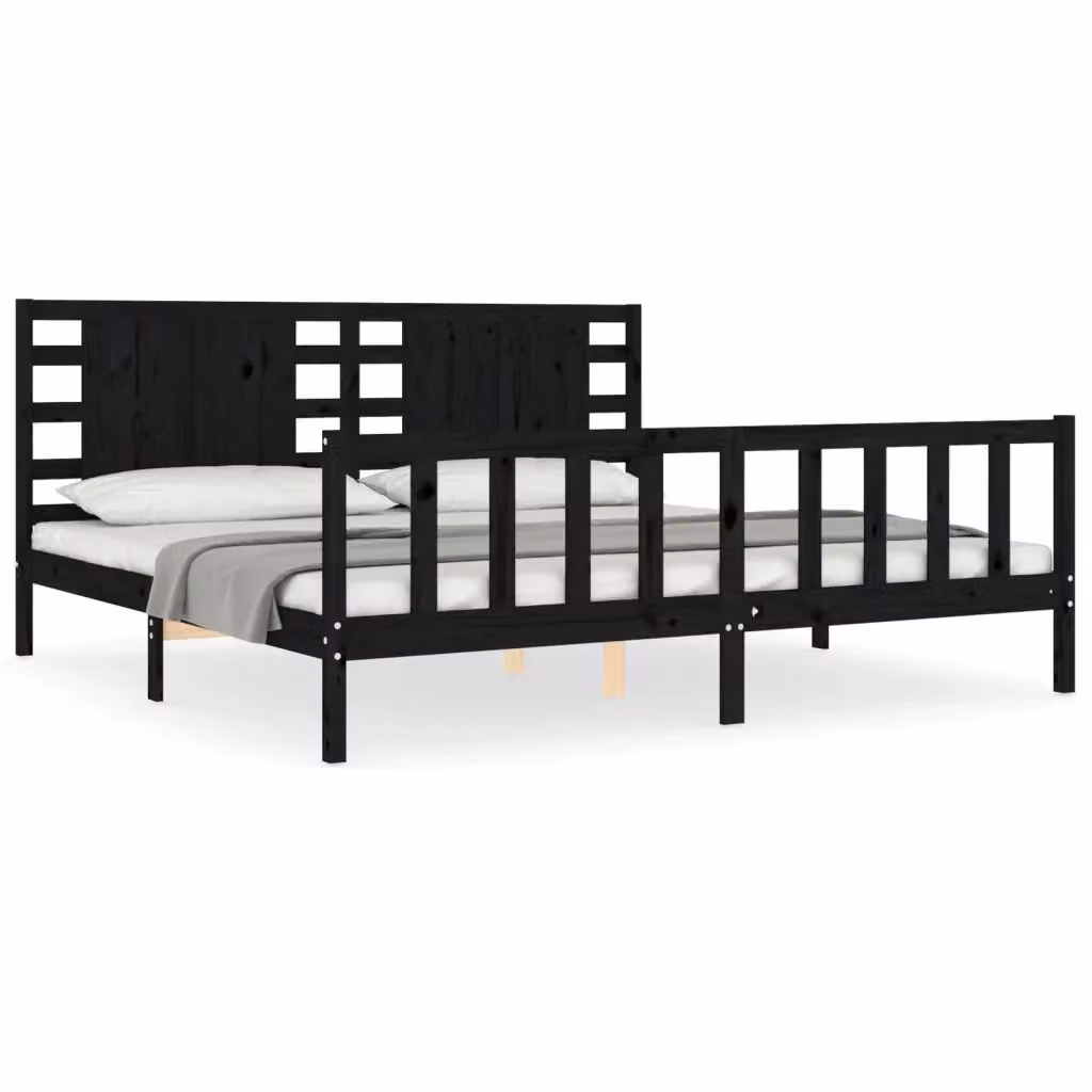 Letto con Testiera in Legno Massello di Pino Nero vidaXL L/P: 200 x 200 cm – 2