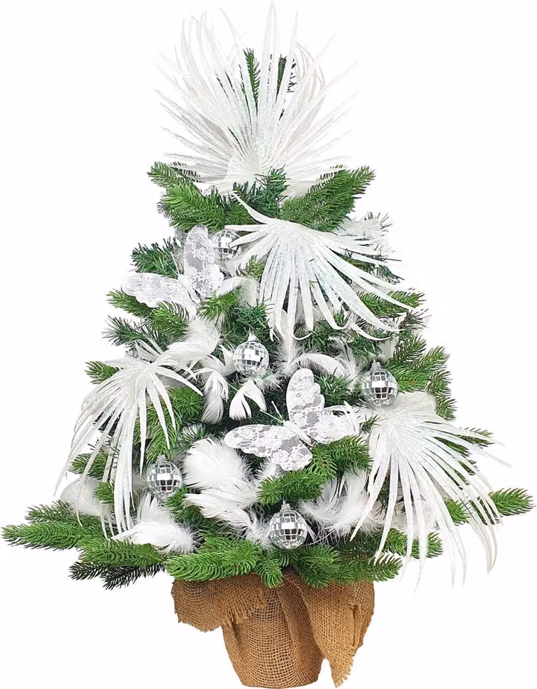 Albero di Natale artificiale decorato BAGLIORE DI FARFALLA 60 cm con illuminazione a LED IN VASO