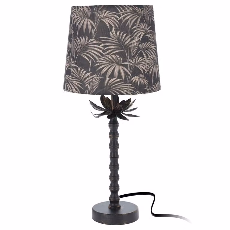 Vilde lampada da tavolo o da comodino paralume nero con motivo a foglie color oro decorativo 49x22 cm